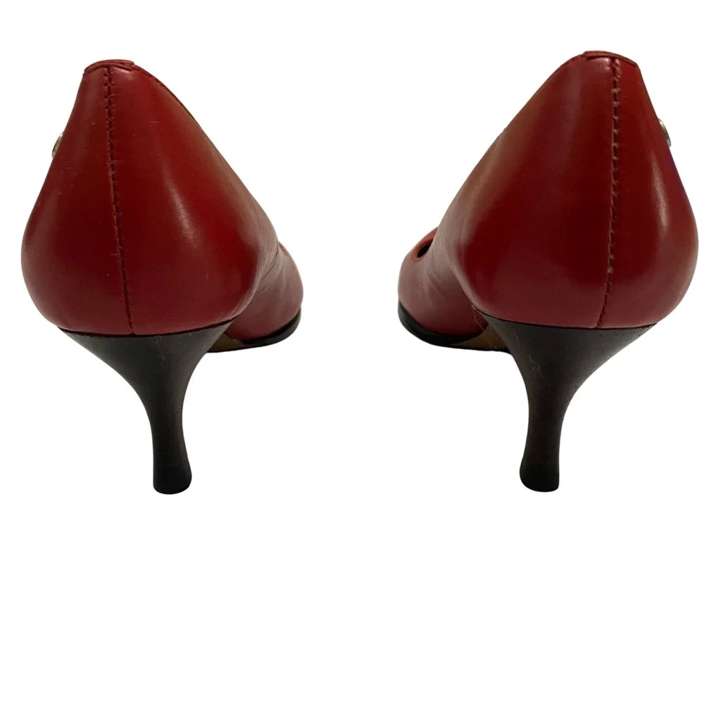 Etienne Aigner Red Leather Almond Toe Pumps Stiletto Heels Womens 7.5